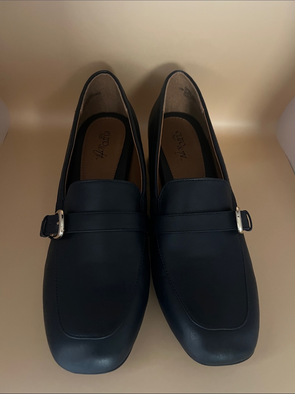 Black Leather Mary Jane Block Heel with Buckle Strap